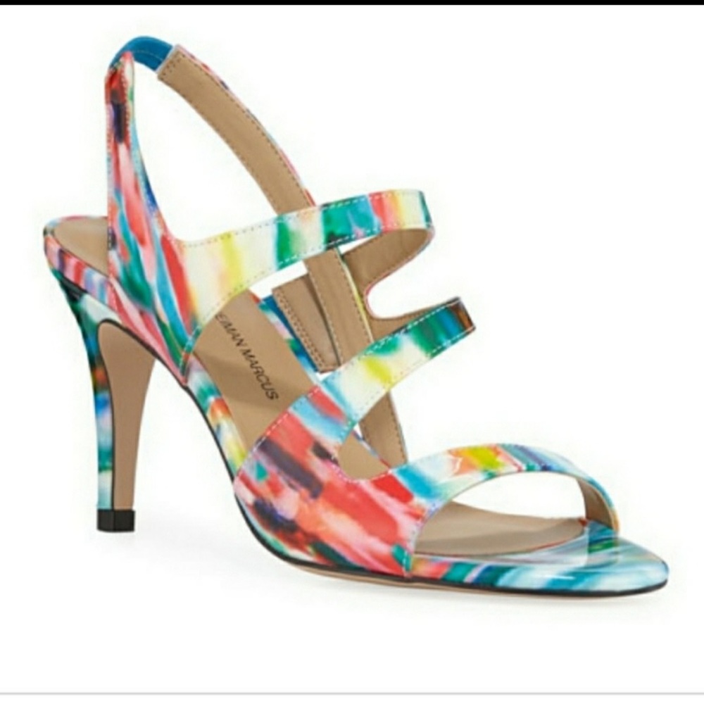 Neiman Marcus | Watercolor Strappy Heel Shoes